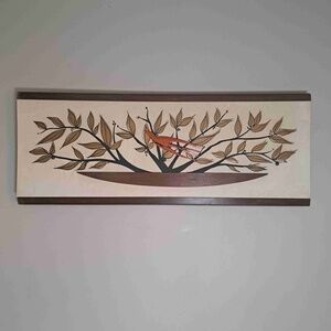 Vintage MultiColor Mid Century 3D Bird Leaf Rectangular Wall Art